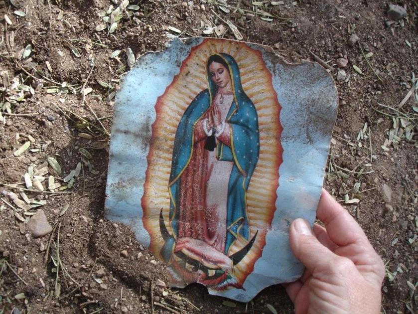 Guadalupe prayer card found in the Desert